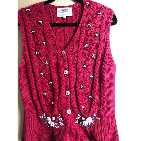 Vintage Susan Bristol Floral Knit Vest Red Size M (1996) - Picture 4 of 13
